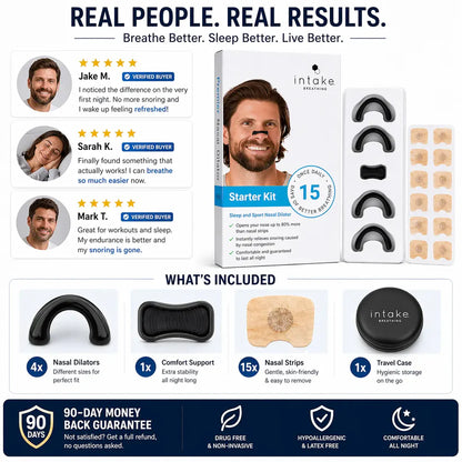 Breathing Nasal Strips Starter Kit – Anti-Snoring & Instant Nasal Congestion Relief for Better Sleep