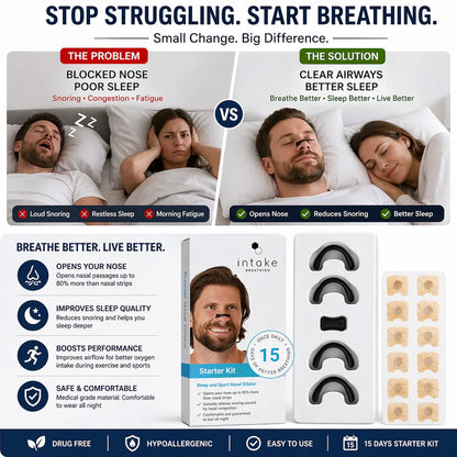 Breathing Nasal Strips Starter Kit – Anti-Snoring & Instant Nasal Congestion Relief for Better Sleep